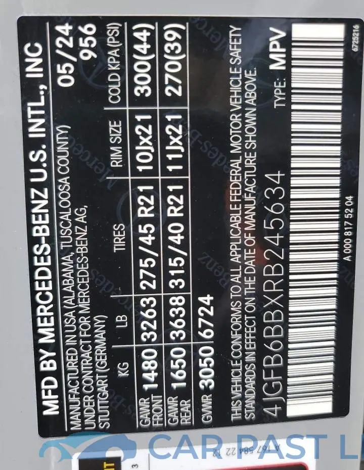 4JGFB6BBXRB245634# 12
