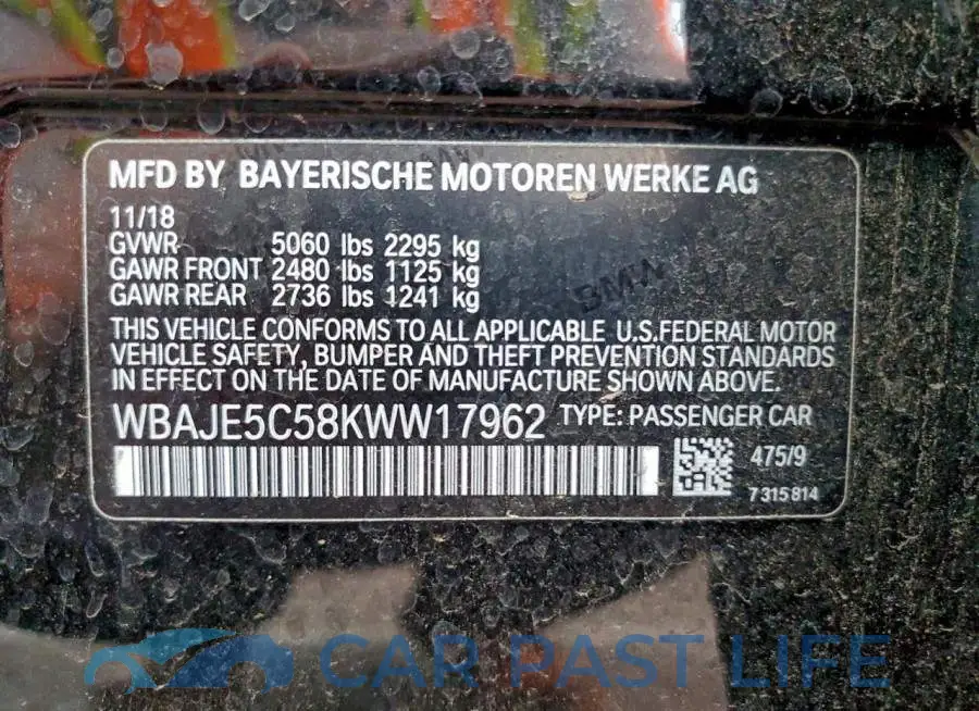 WBAJE5C58KWW17962# 12