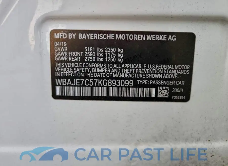 WBAJE7C57KG893099# 12