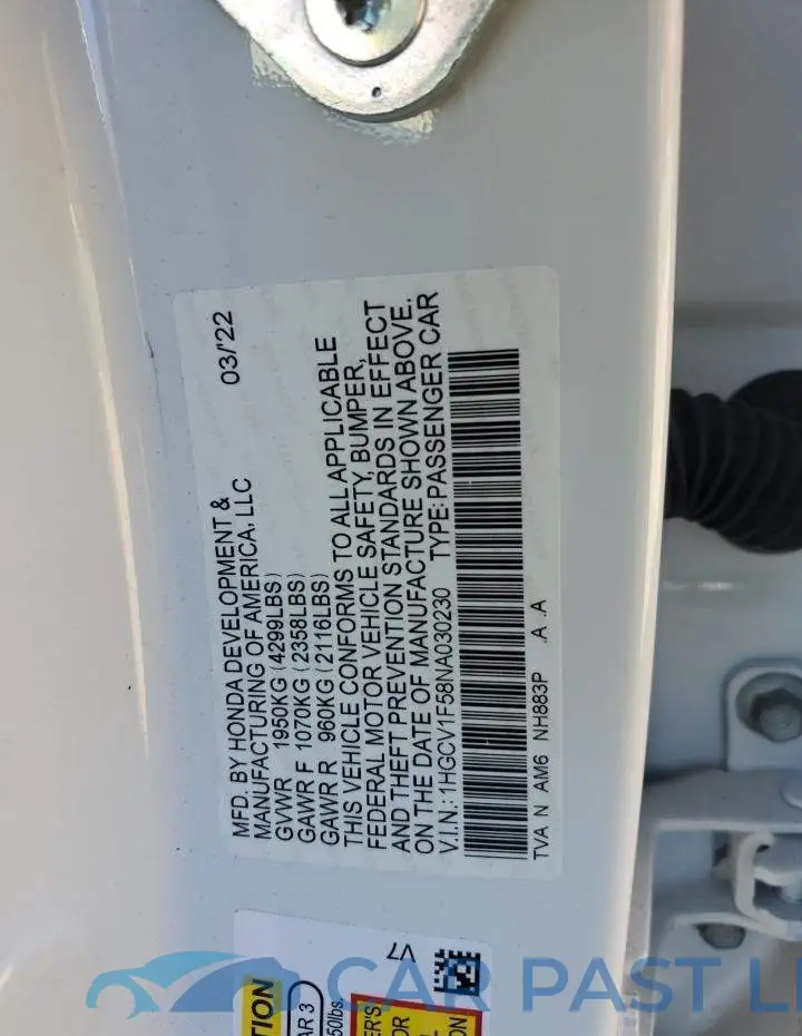 1HGCV1F58NA030230# 12