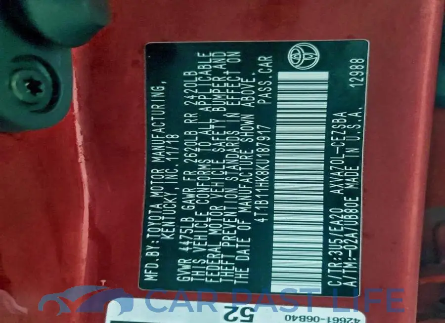 4T1B11HK8KU187917# 12