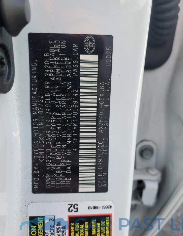 4T1F31AK1PU599142# 13