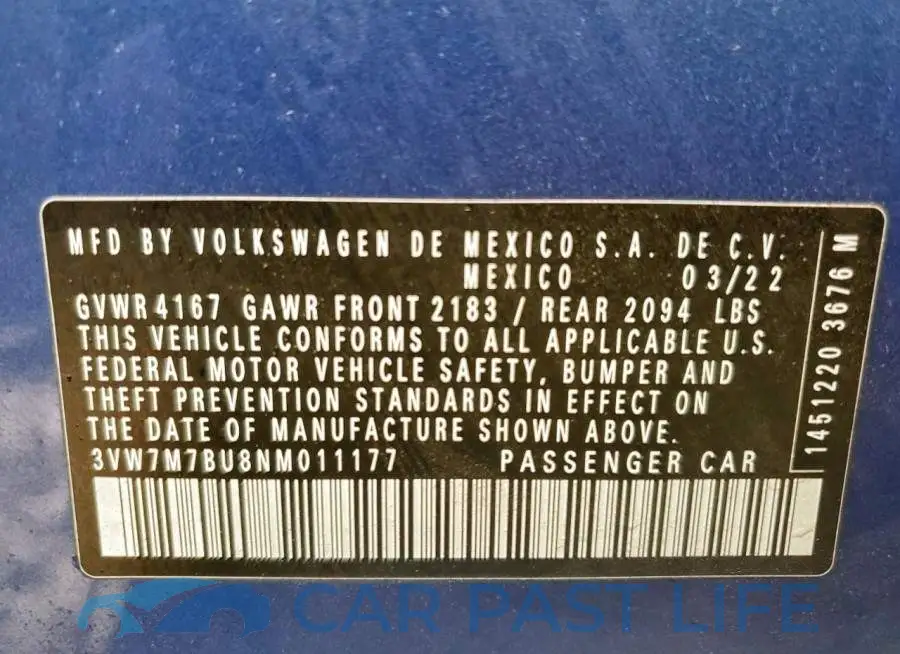 3VW7M7BU8NM011177# 12