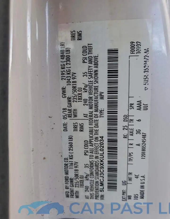 5LMCJ3C9XKUL02034# 13