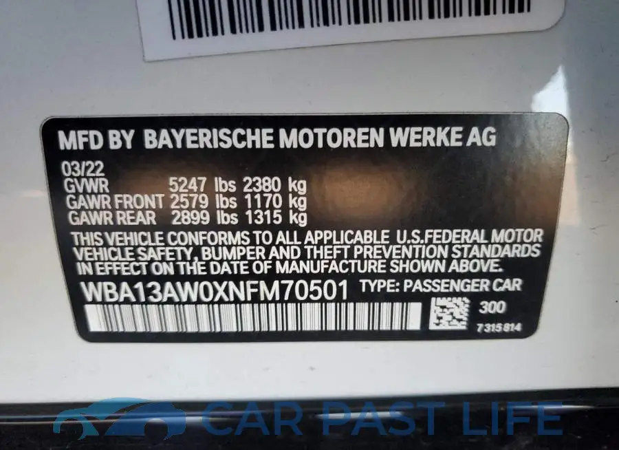 WBA13AW0XNFM70501# 12