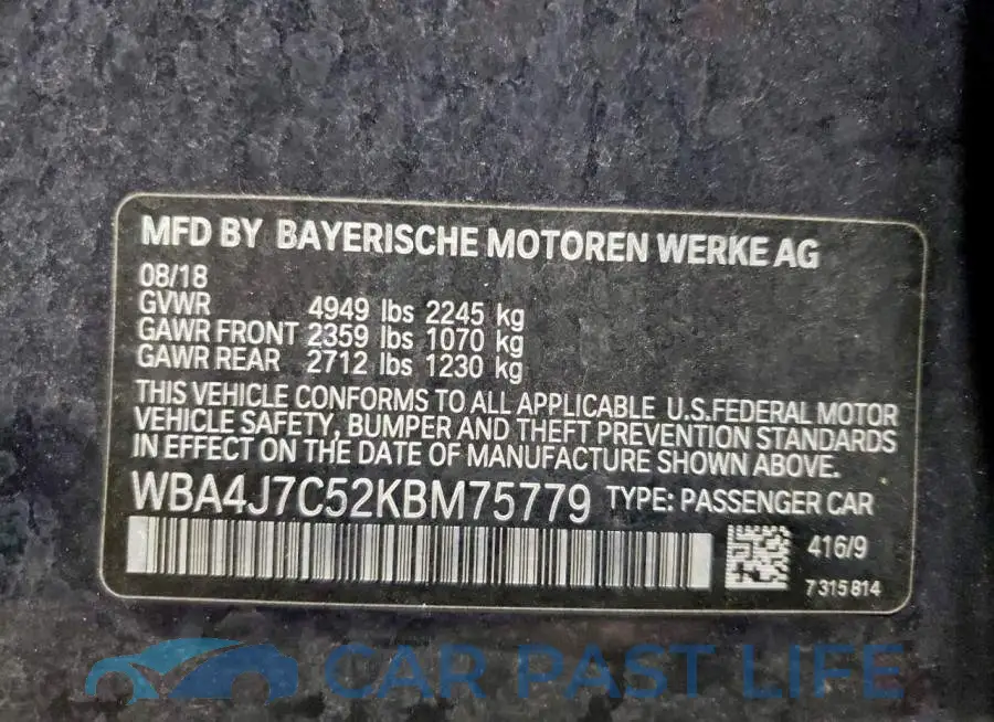 WBA4J7C52KBM75779# 13
