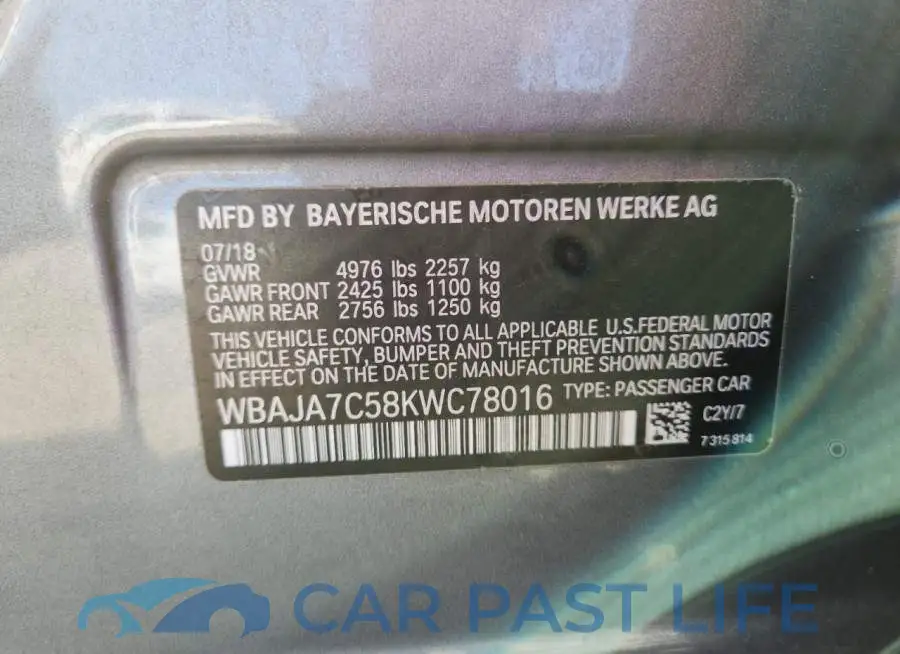 WBAJA7C58KWC78016# 12