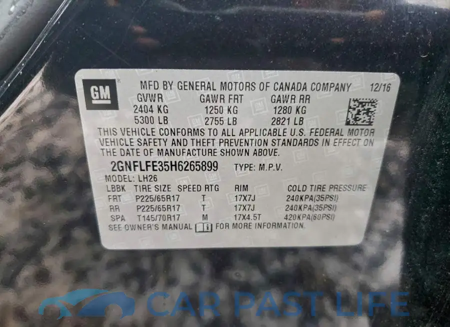 2GNFLFE35H6265899# 12