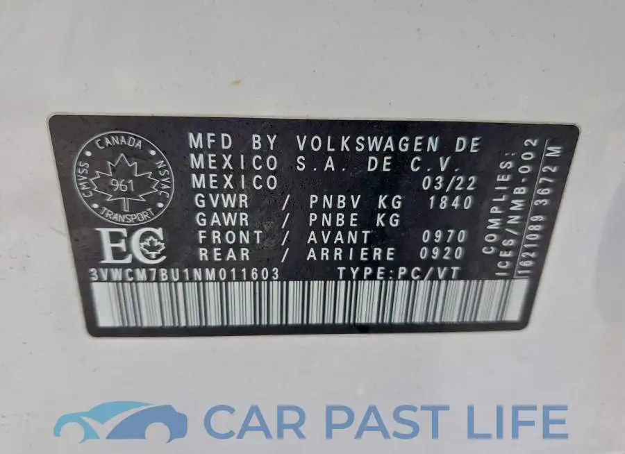 3VWCM7BU1NM011603# 12