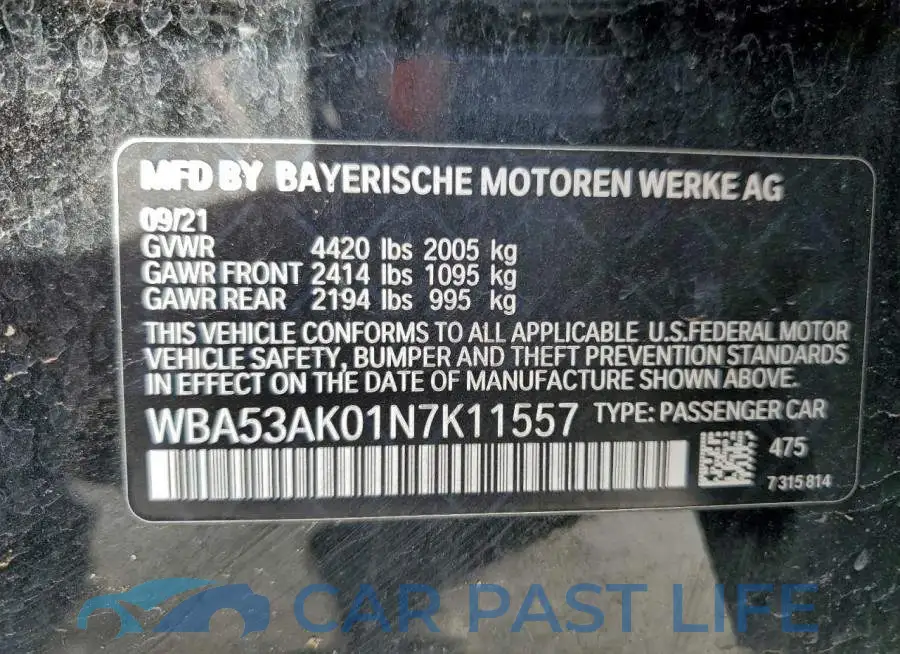 WBA53AK01N7K11557# 13