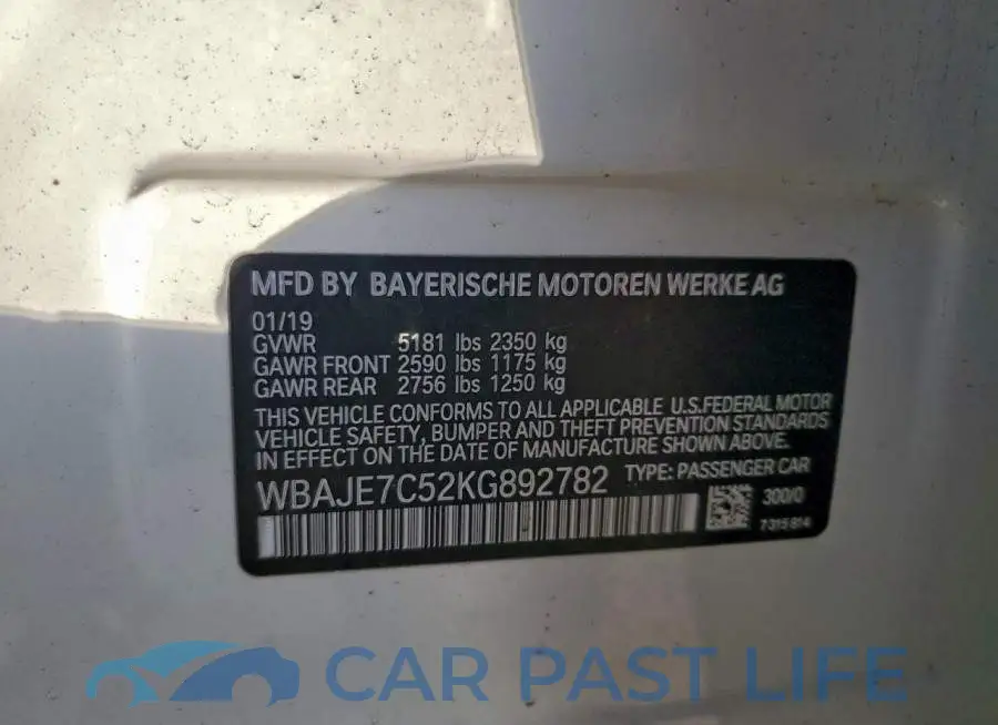WBAJE7C52KG892782# 13