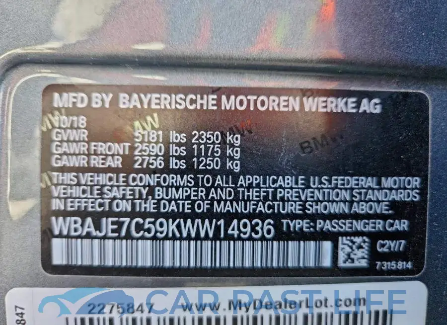WBAJE7C59KWW14936# 12