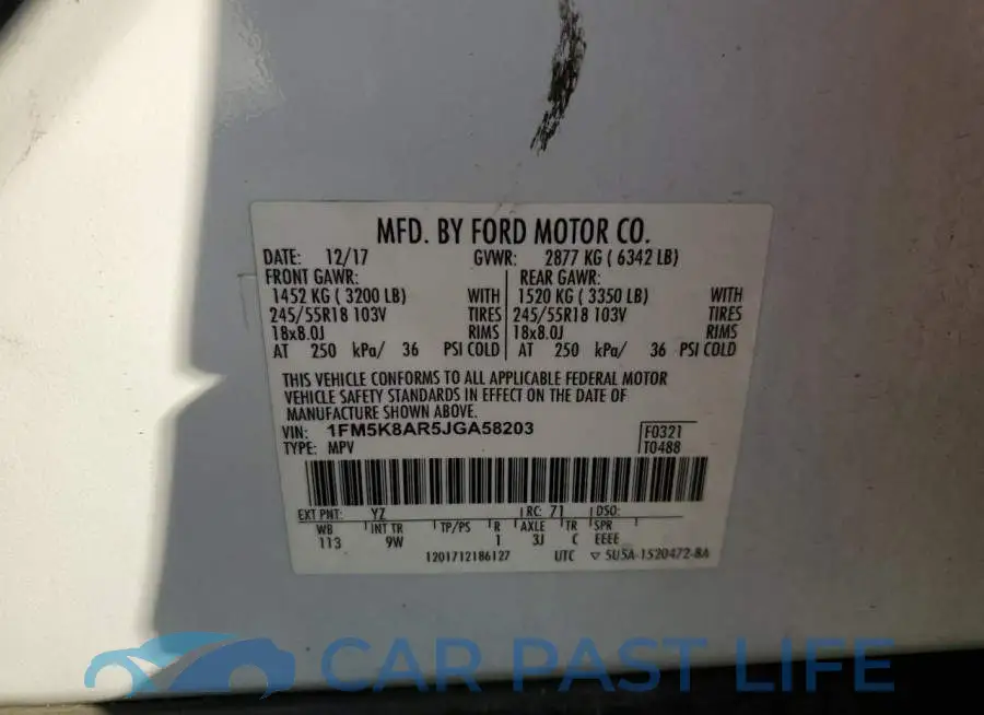 1FM5K8AR5JGA58203# 13