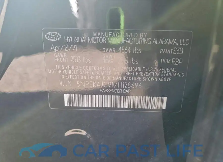 5NPEK4JC9MH128696# 12