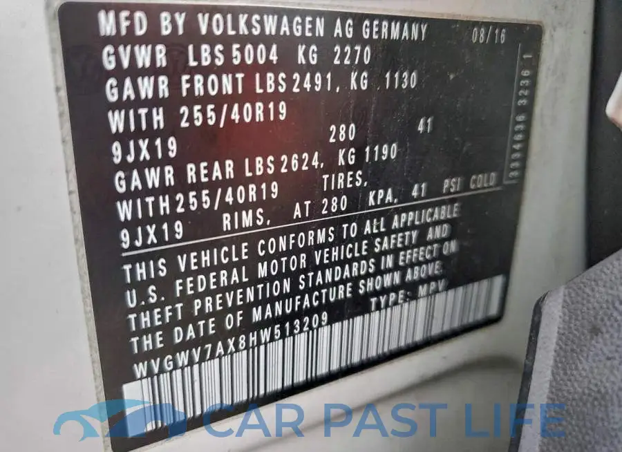 WVGWV7AX8HW513209# 14