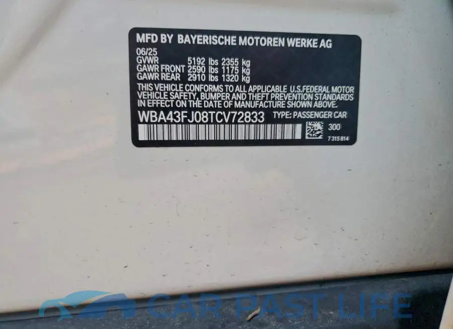 WBA43FJ08TCV72833# 12