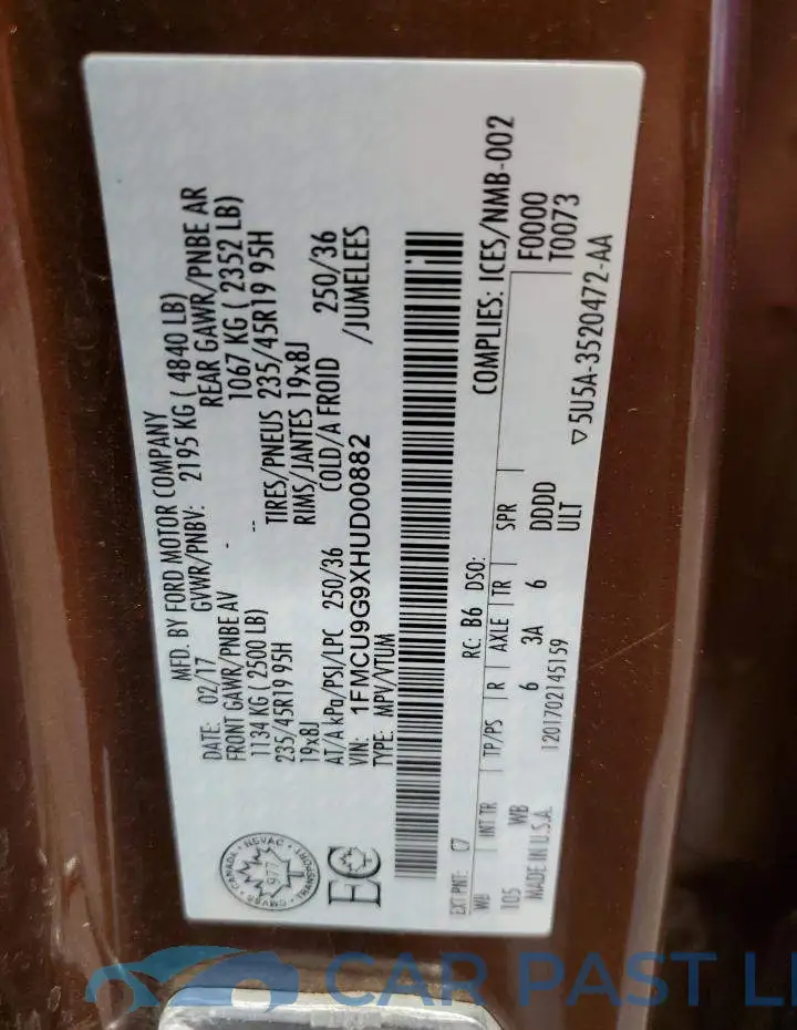 1FMCU9G9XHUD00882# 14