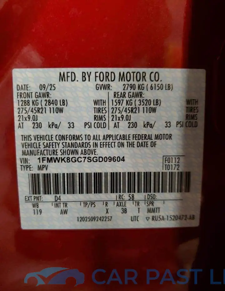 1FMWK8GC7SGD09604# 13