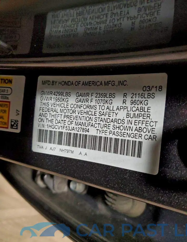 1HGCV1F53JA127894# 12