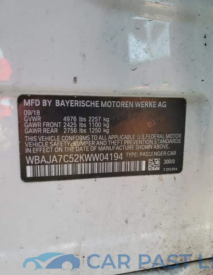 WBAJA7C52KWW04194# 12