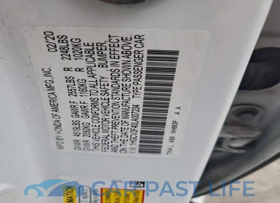 1HGCV3F40LA007234# 12