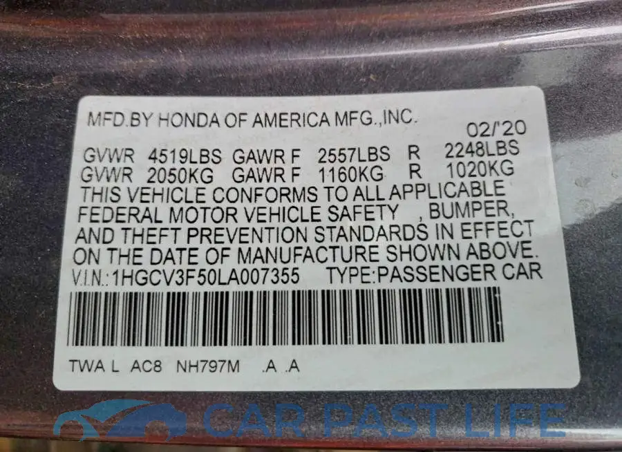 1HGCV3F50LA007355# 12