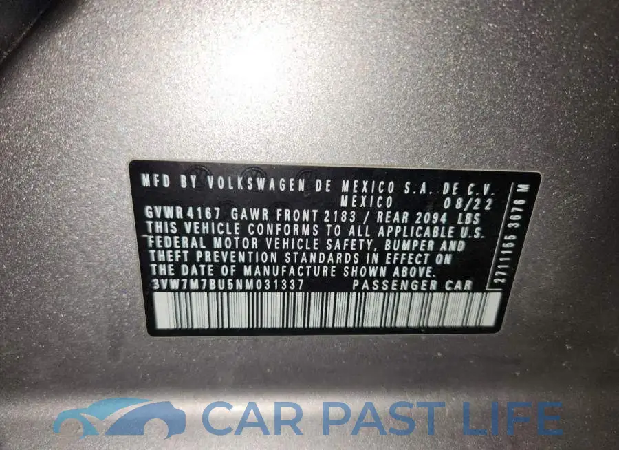 3VW7M7BU5NM031337# 13