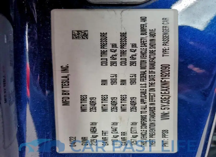 5YJ3E1EAXNF192090# 12
