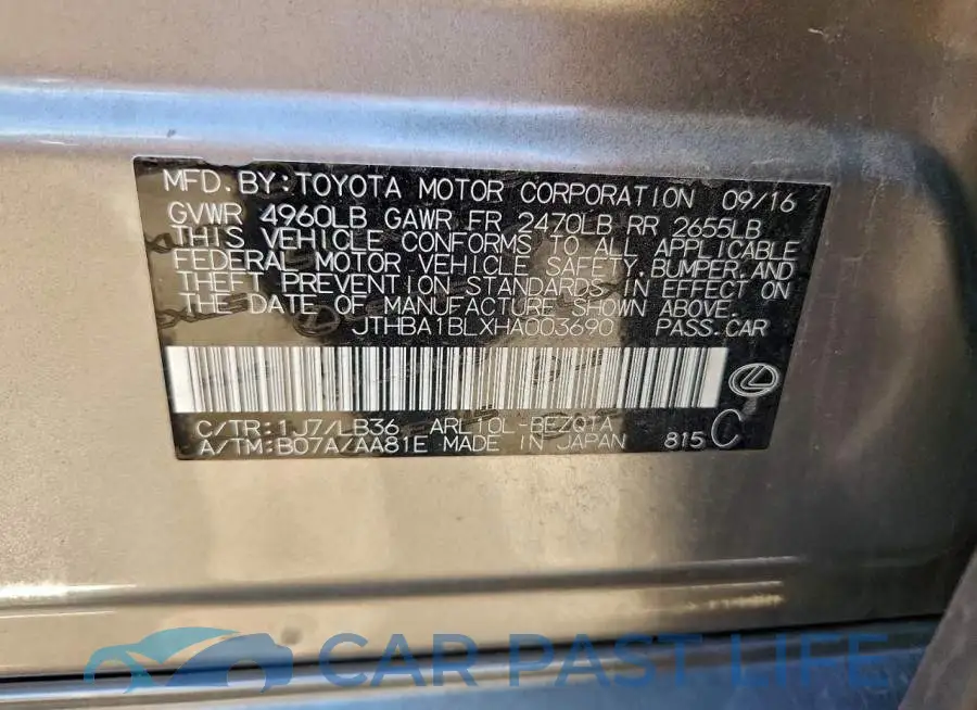 JTHBA1BLXHA003690# 13