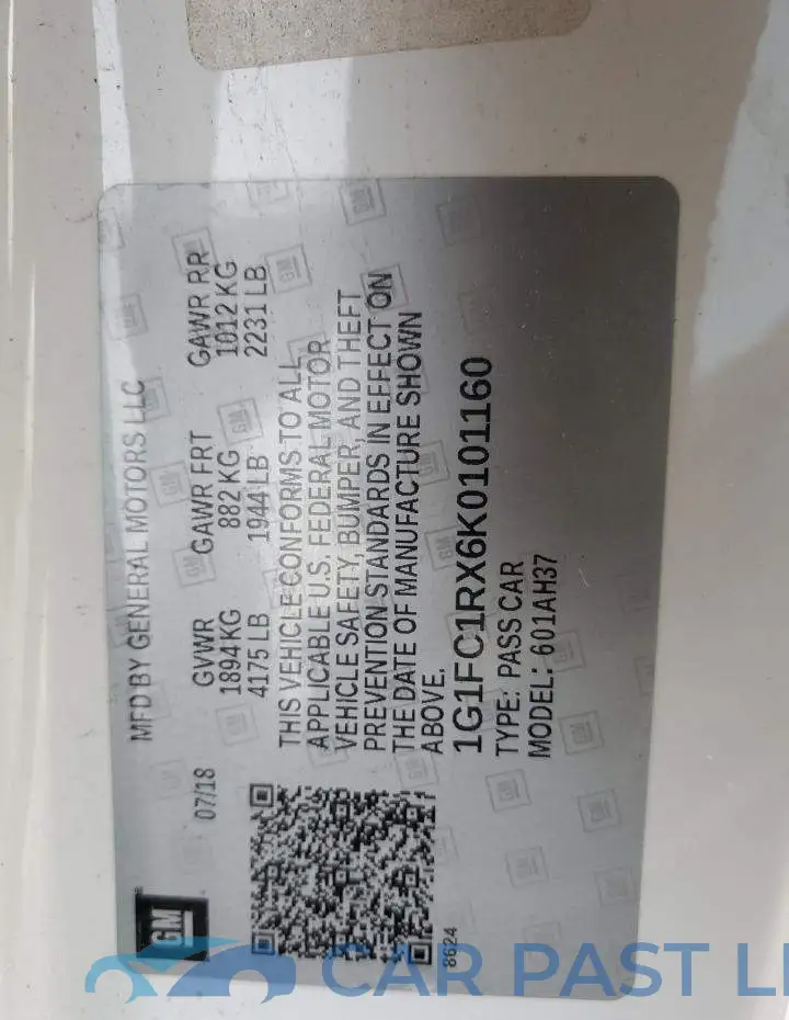 1G1FC1RX6K0101160# 12