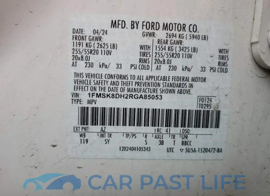 1FMSK8DH2RGA85053# 13