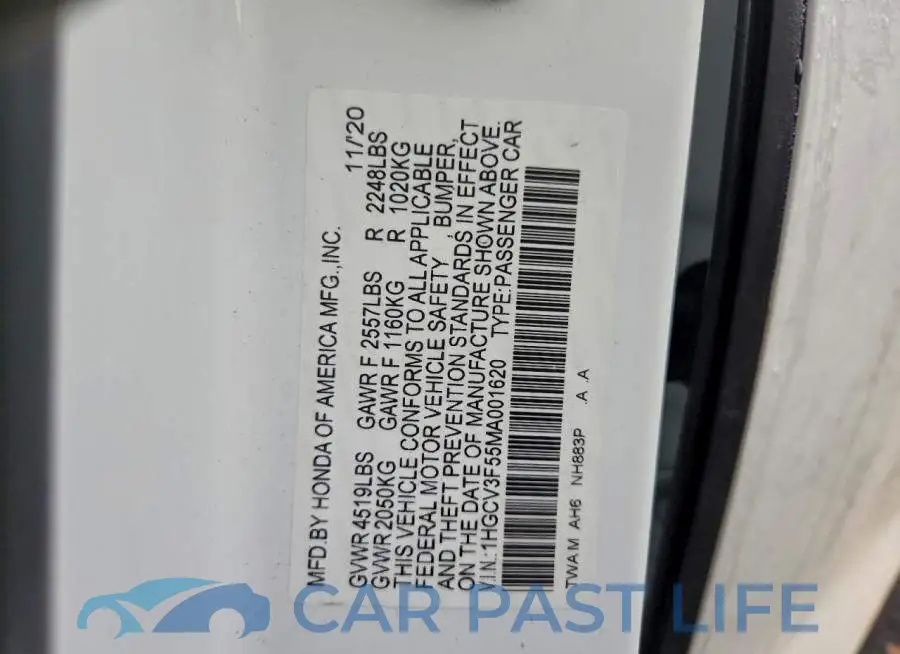 1HGCV3F55MA001620# 12