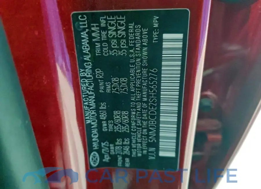 5NMJBCDE2SH565276# 13