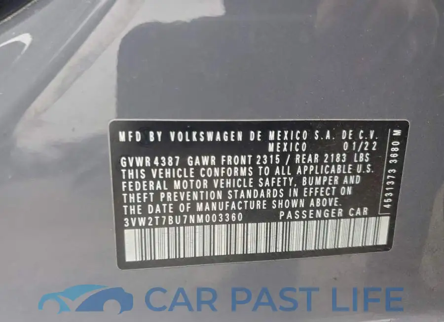 3VW2T7BU7NM003360# 12