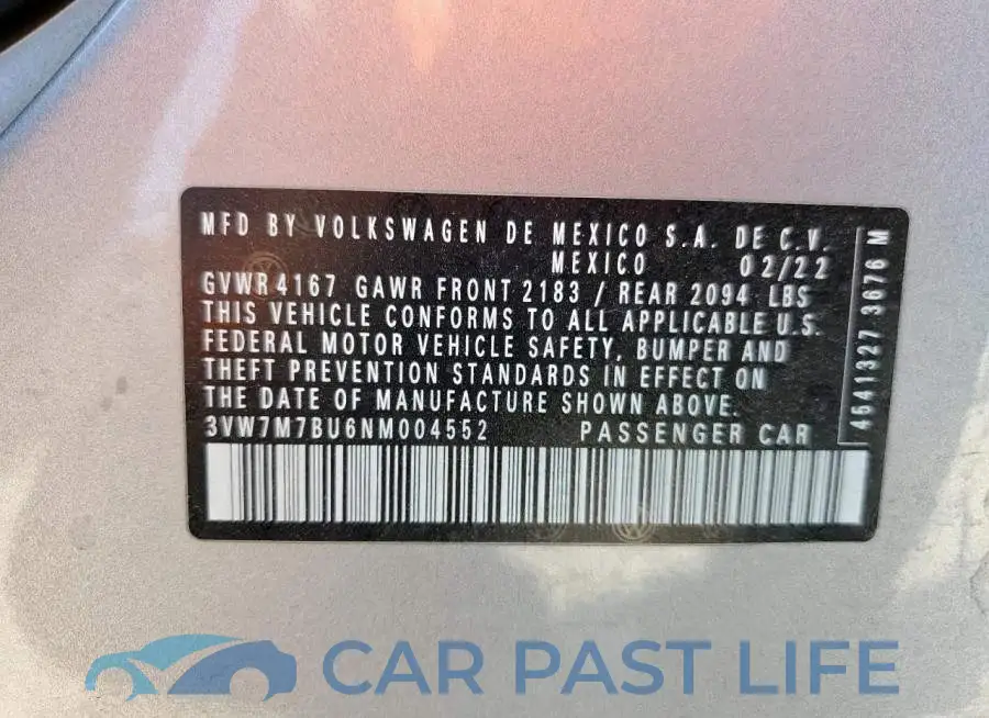 3VW7M7BU6NM004552# 12