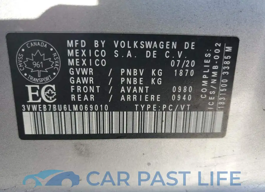 3VWEB7BU6LM069010# 12