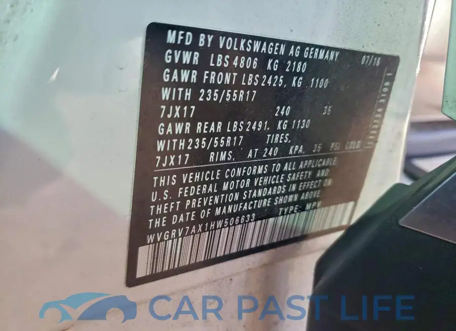 WVGRV7AX1HW506633# 12
