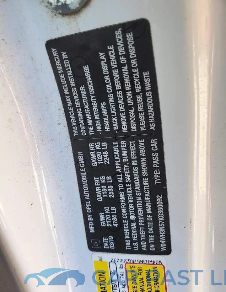 W04WH3N57KG350092# 12