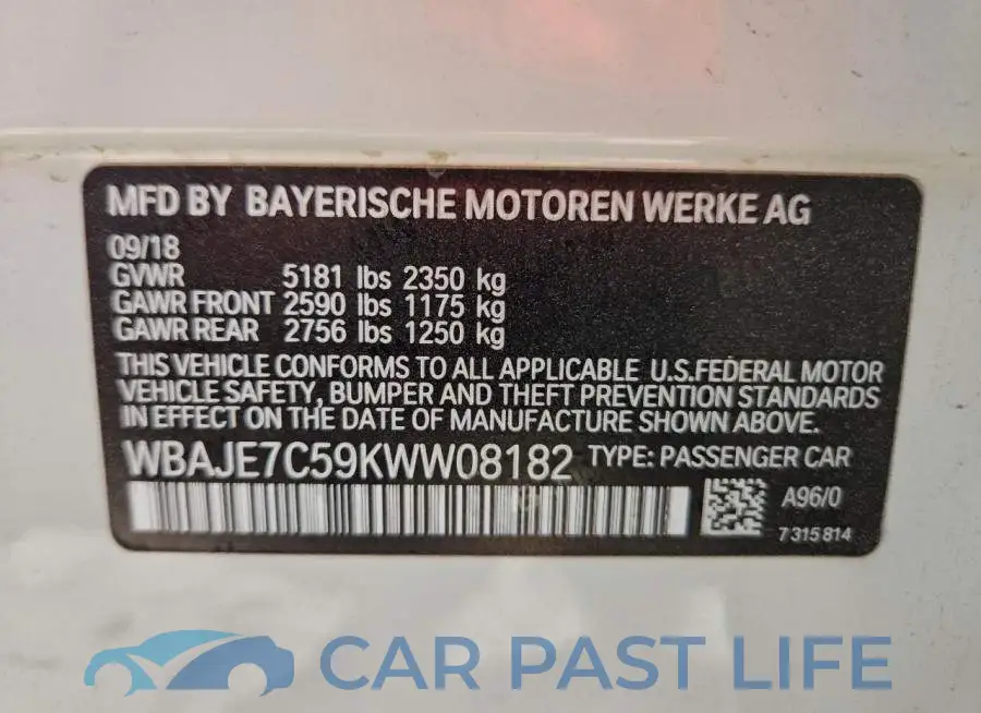 WBAJE7C59KWW08182# 12