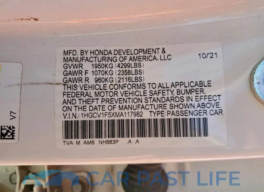 1HGCV1F5XMA117982# 12