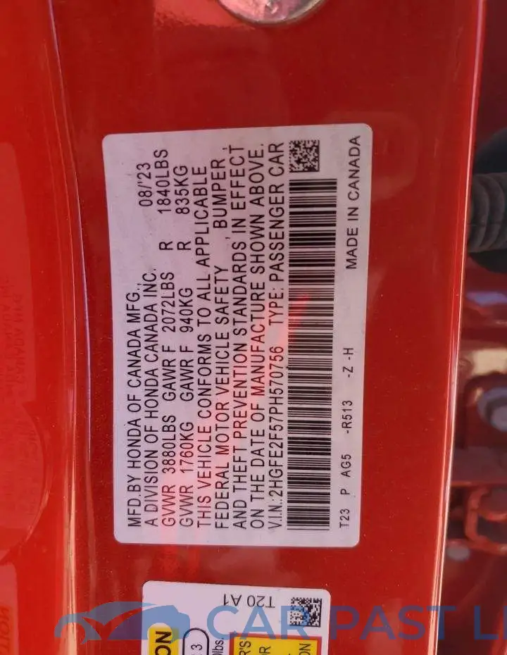 2HGFE2F57PH570756# 12