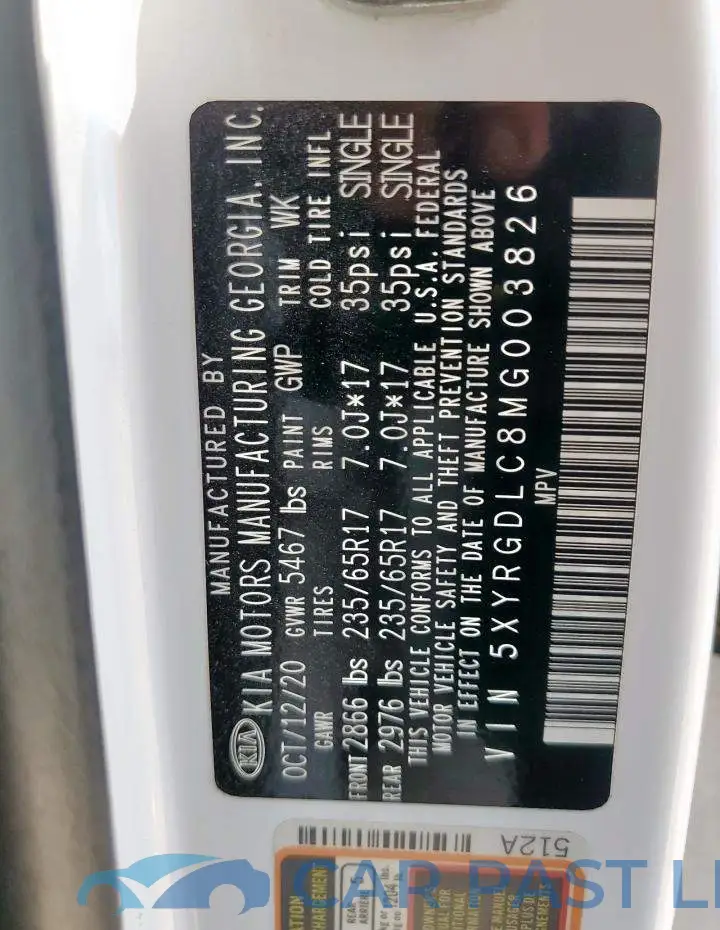5XYRGDLC8MG003826# 14