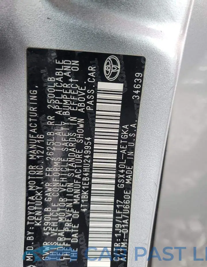 4T1BK1EB4HU249954# 12