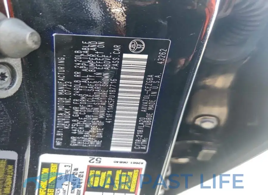 4T1F11AK5PU187716# 12
