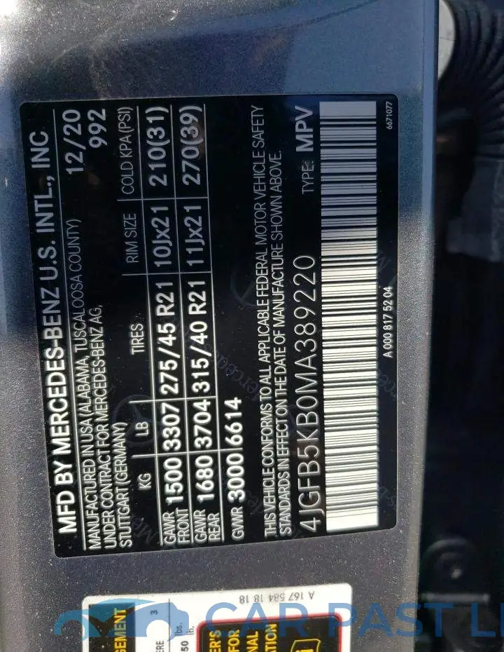 4JGFB5KB0MA389220# 12
