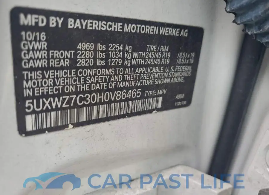 5UXWZ7C30H0V86465# 13