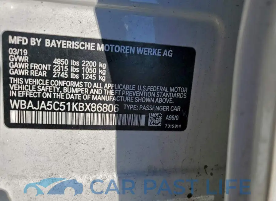 WBAJA5C51KBX86806# 12