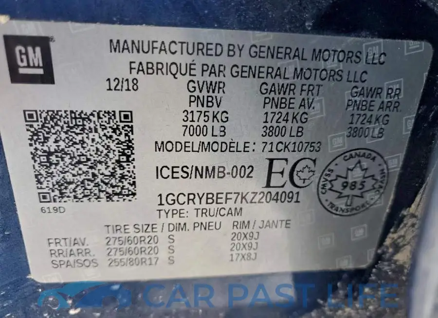 1GCRYBEF7KZ204091# 12