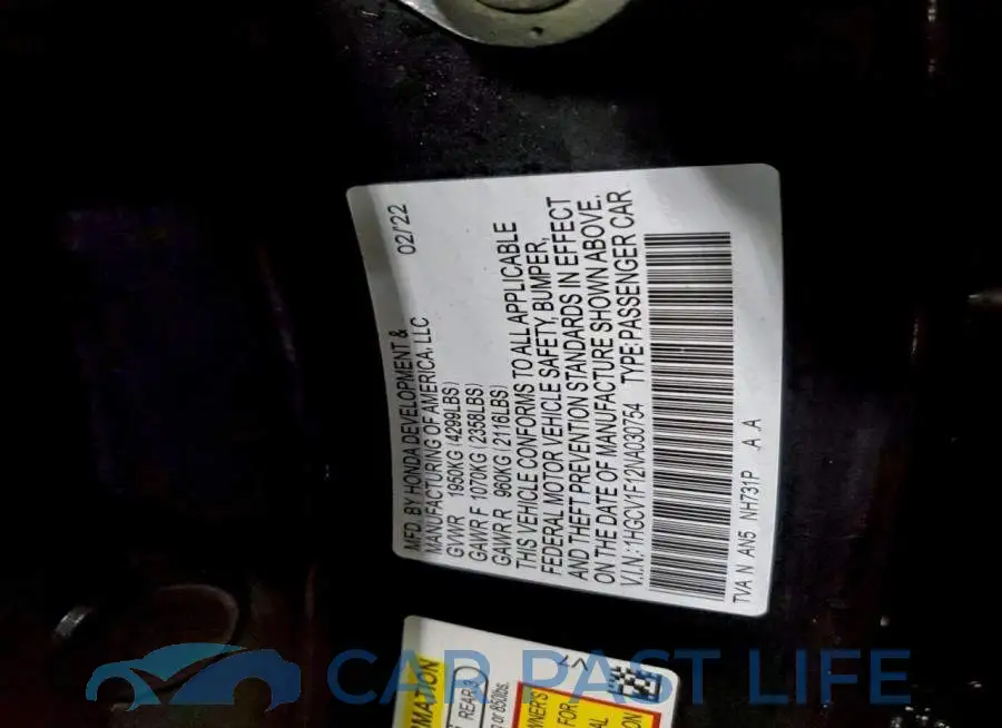 1HGCV1F12NA030754# 13