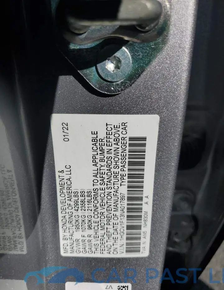 1HGCV1F13NA017897# 12